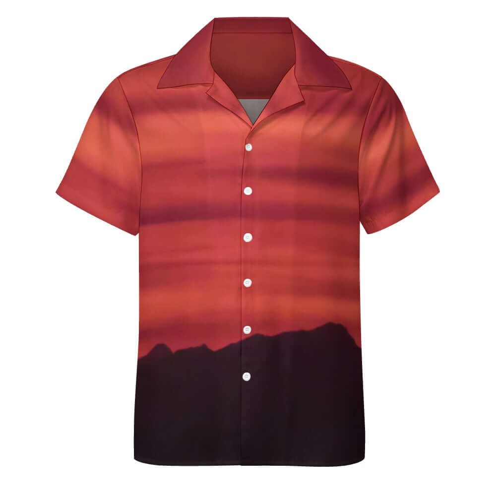 Cuban Collar Shirt | Red Landscape | Shipping Included - Ribooa