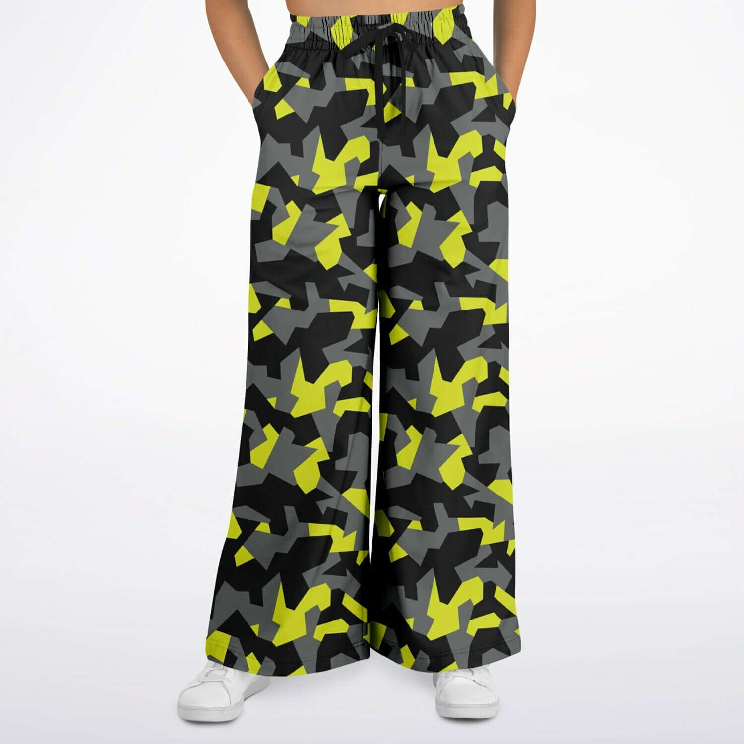 Camo Wide Leg Pants For Women | Geometric Black & Yellow