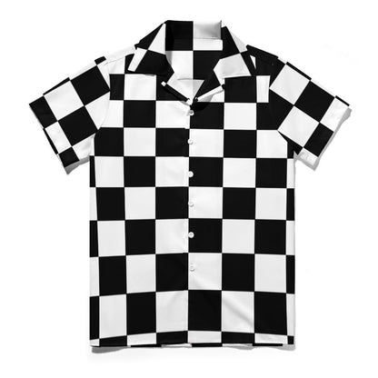 Cuban collar shirt | Black & White Chess Board