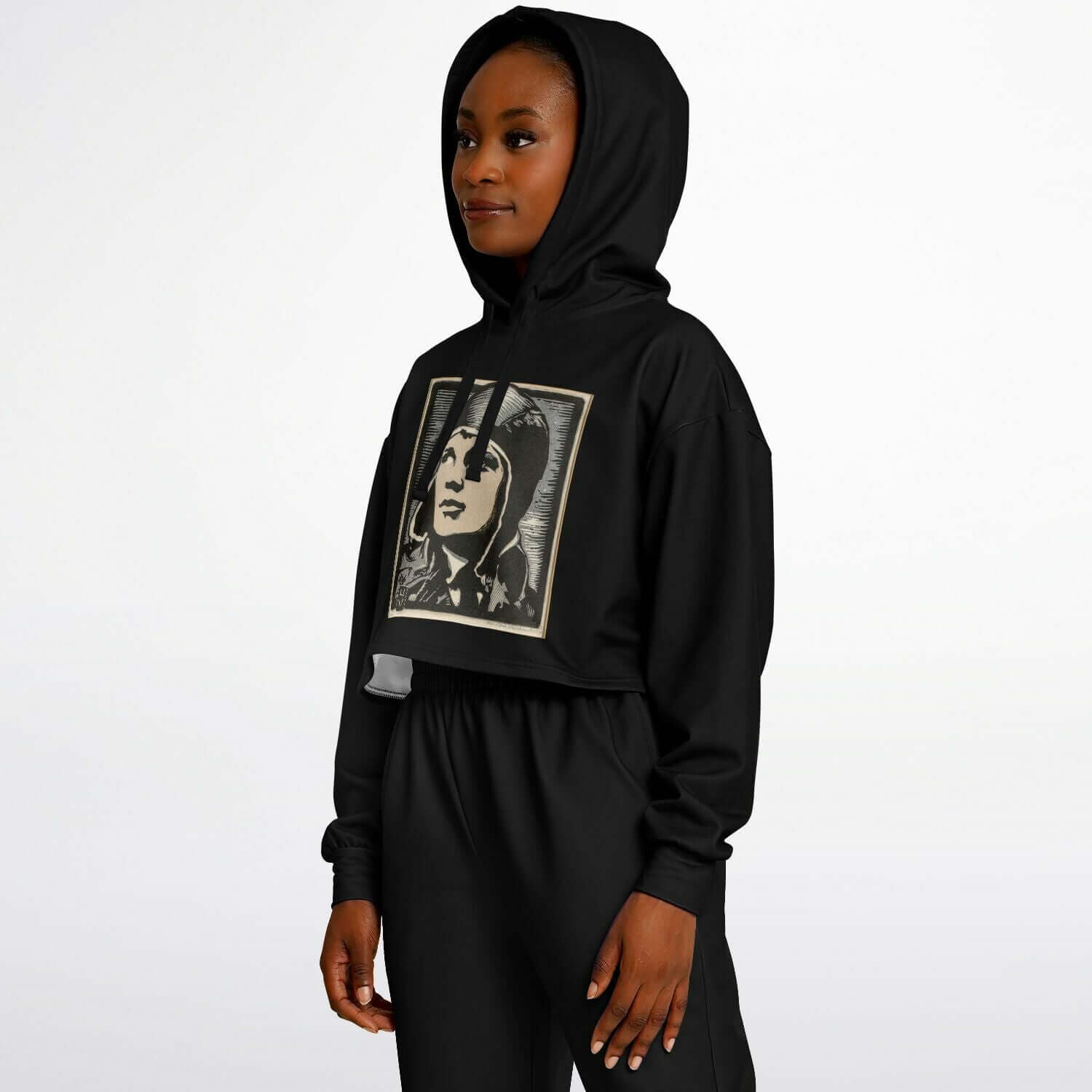 Amelia Earhart Black Cropped Hoodie