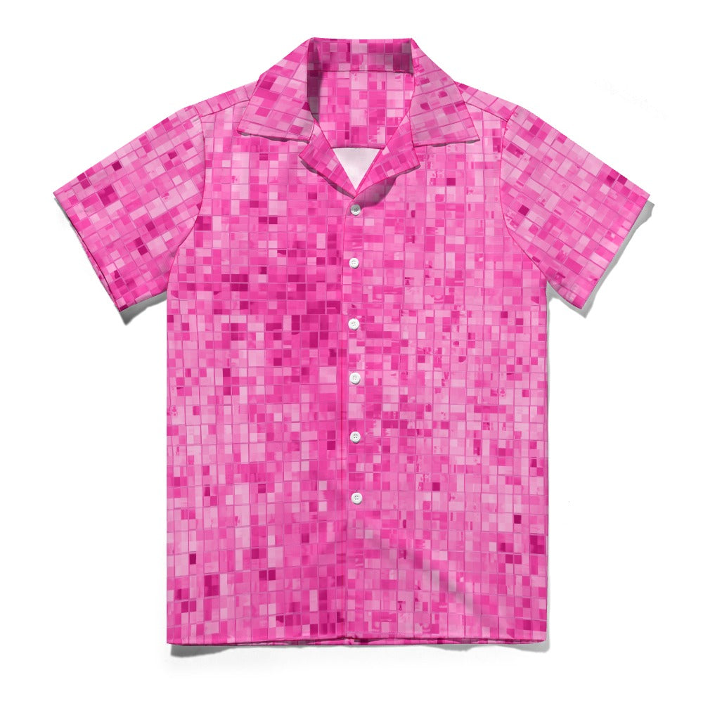 Glittery Pink Disco Ball Cuban Collar Shirt