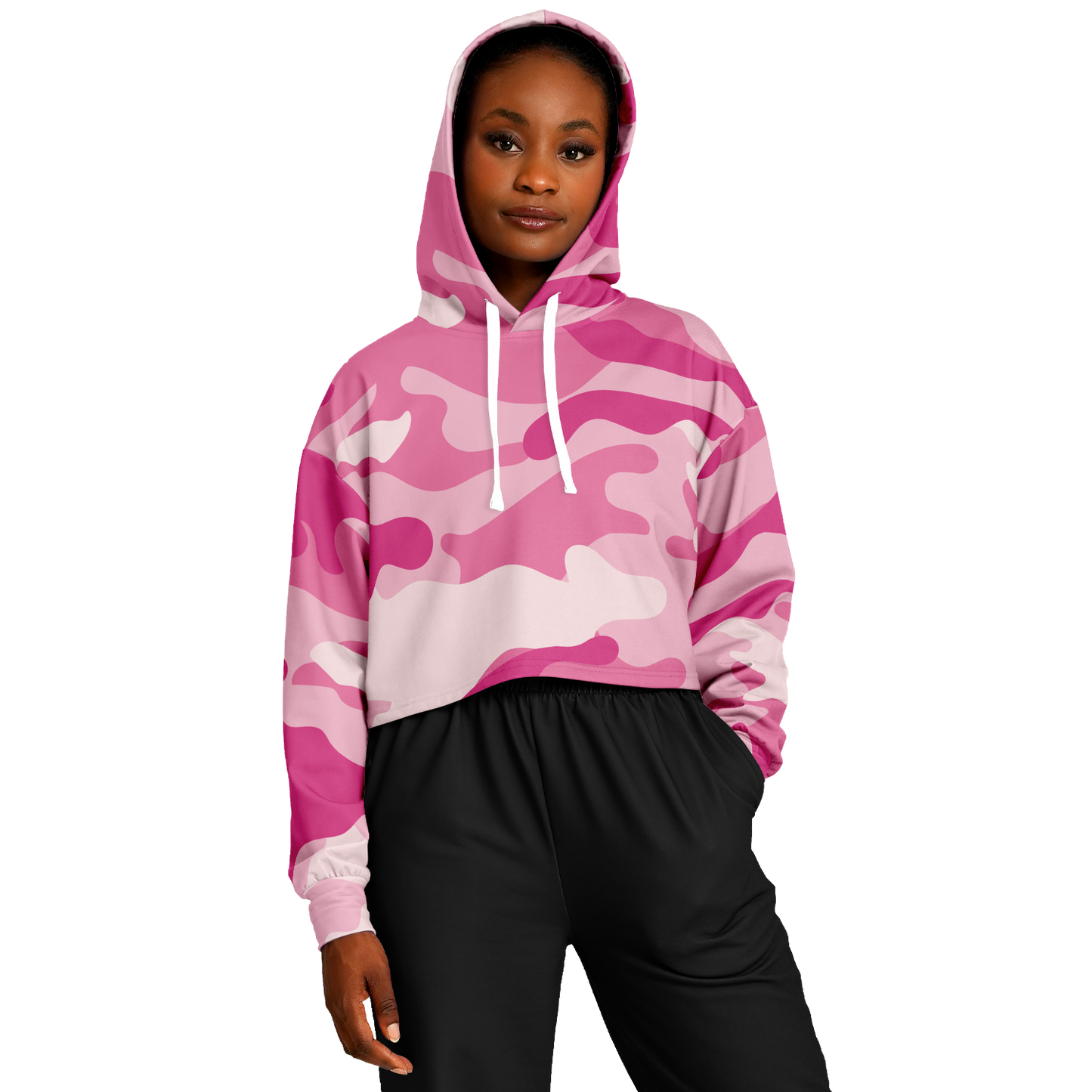 Lavender Pink Camo Cropped Hoodie For Women