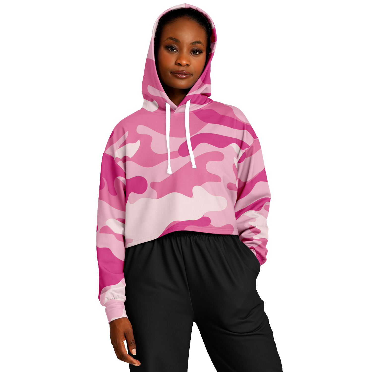 Lavender Pink Camo Cropped Hoodie For Women