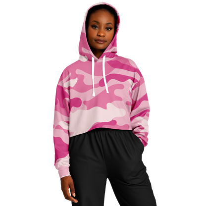 Lavender Pink Camo Cropped Hoodie For Women