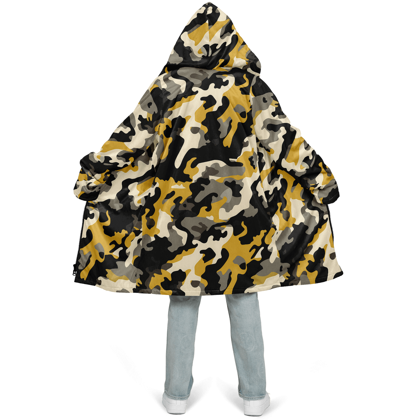 Zippered military brown and black camo cloak