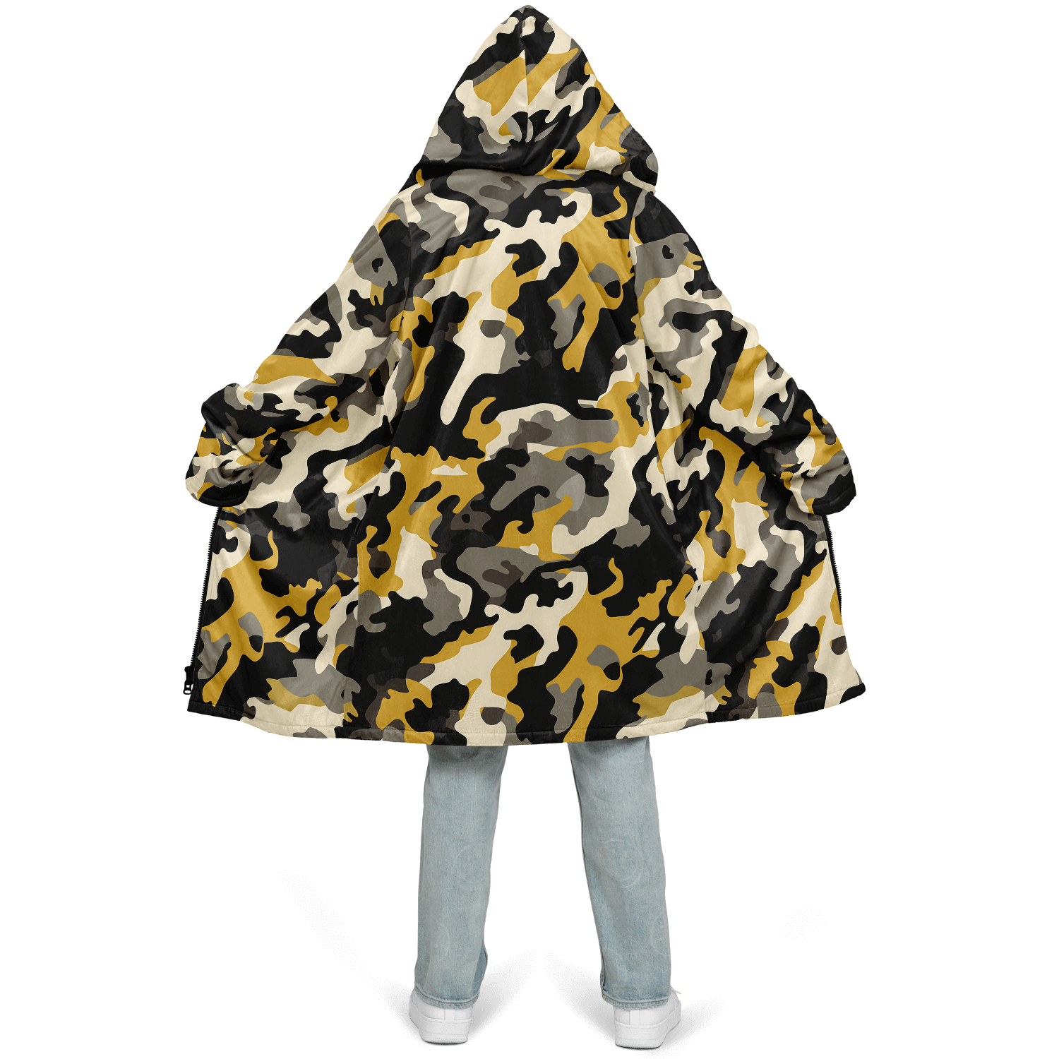 Zippered military brown and black camo cloak