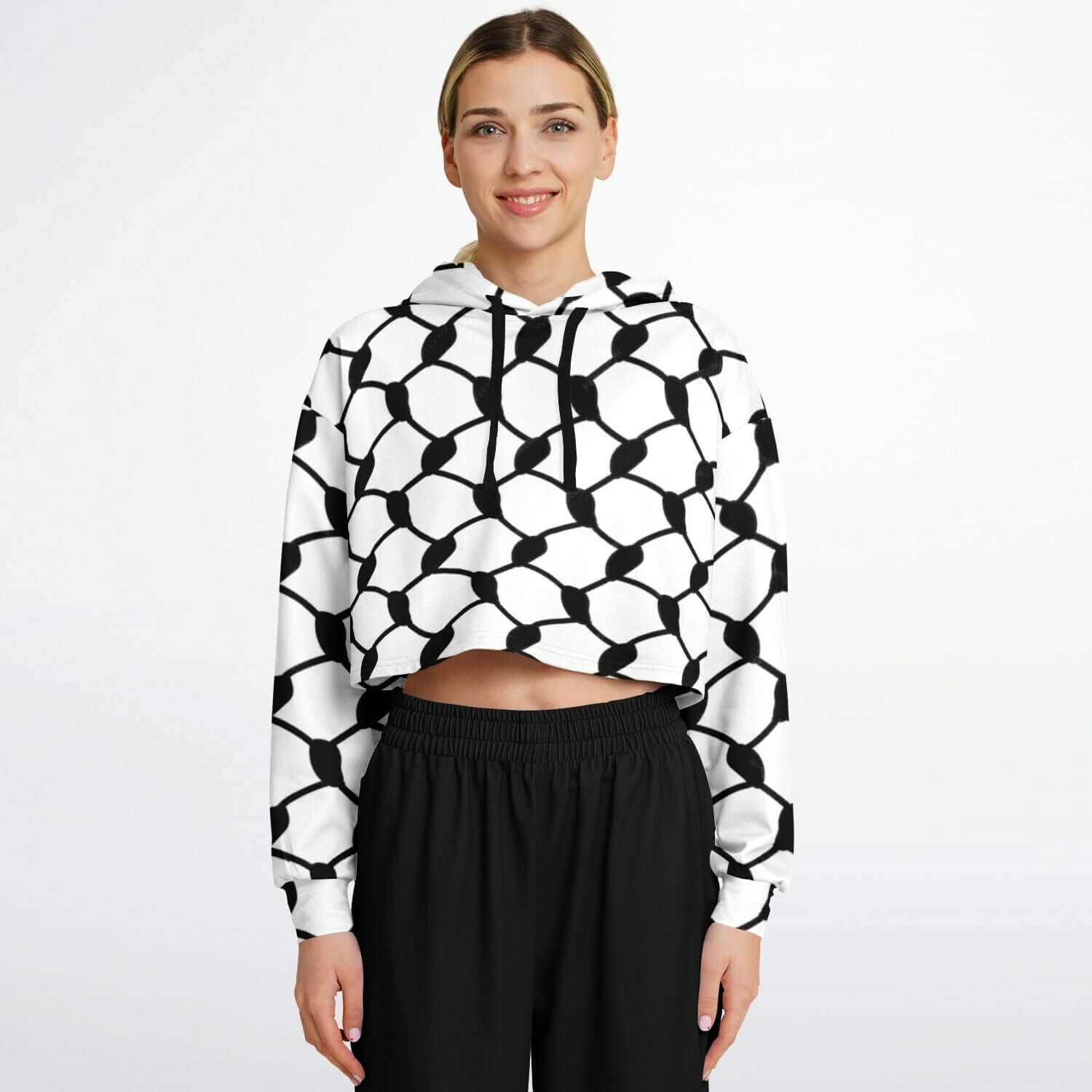 Keffiyeh Cropped Hoodie | Black & White