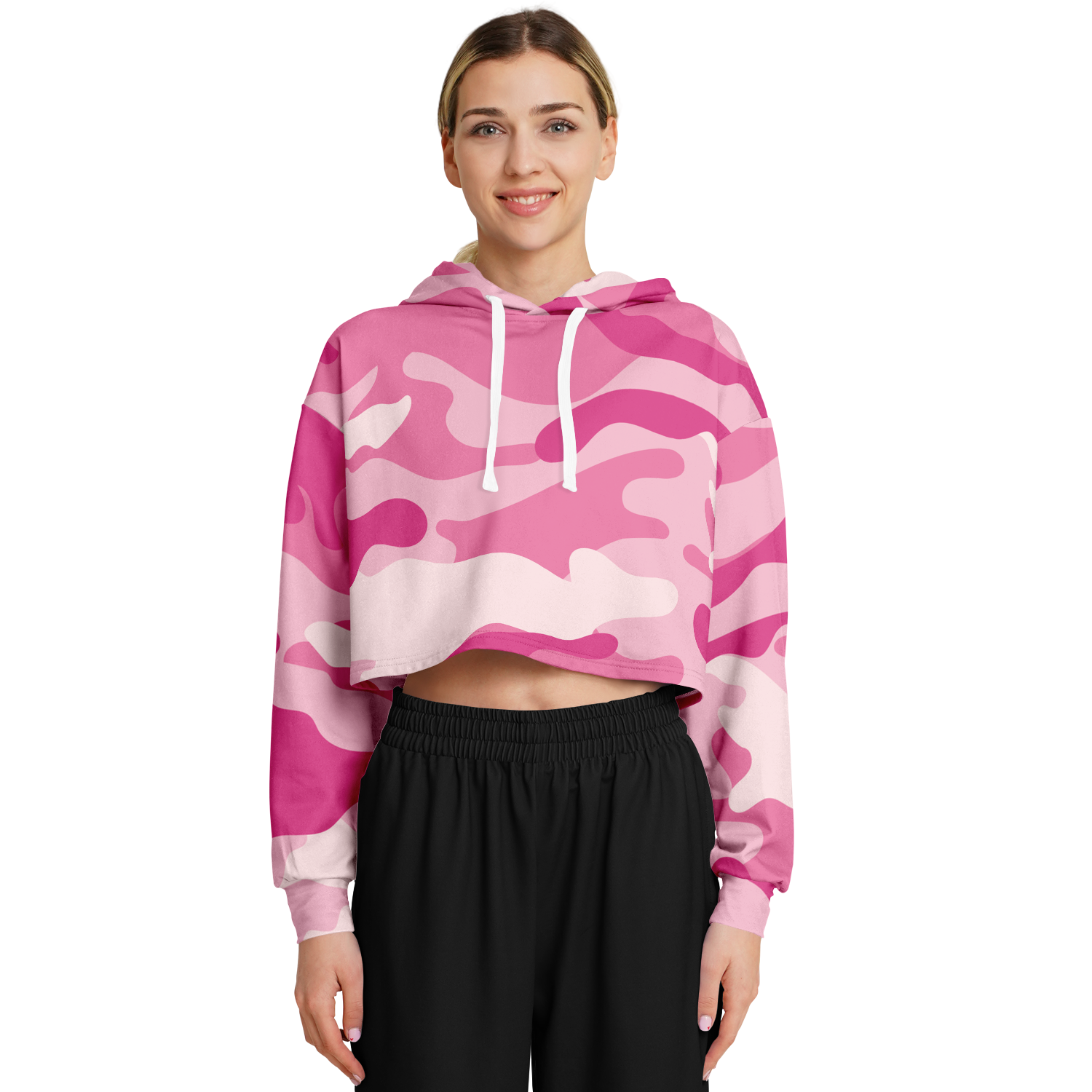 Lavender Pink Camo Cropped Hoodie For Women