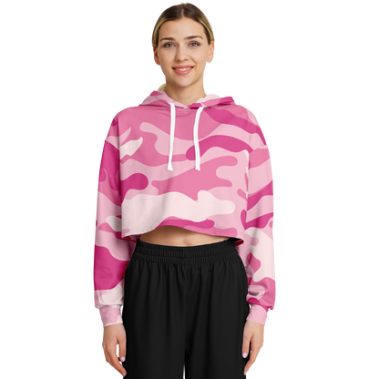 Lavender Pink Camo Cropped Hoodie For Women