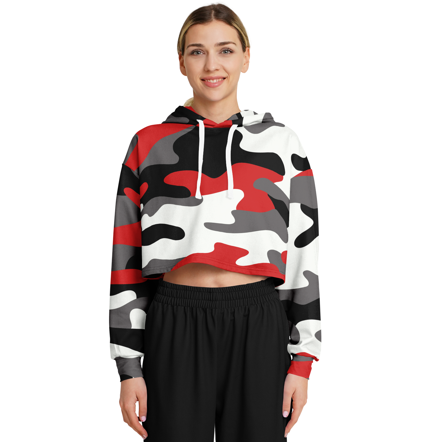 Red Black & White Camo Cropped Hoodie