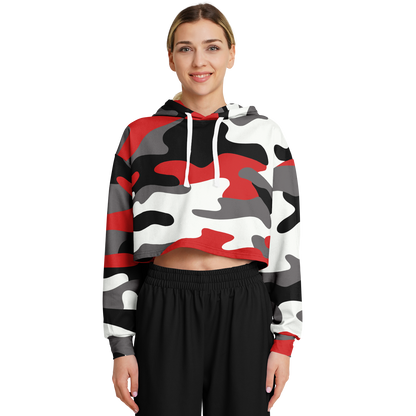 Red Black & White Camo Cropped Hoodie