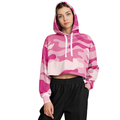 Lavender Pink Camo Cropped Hoodie For Women