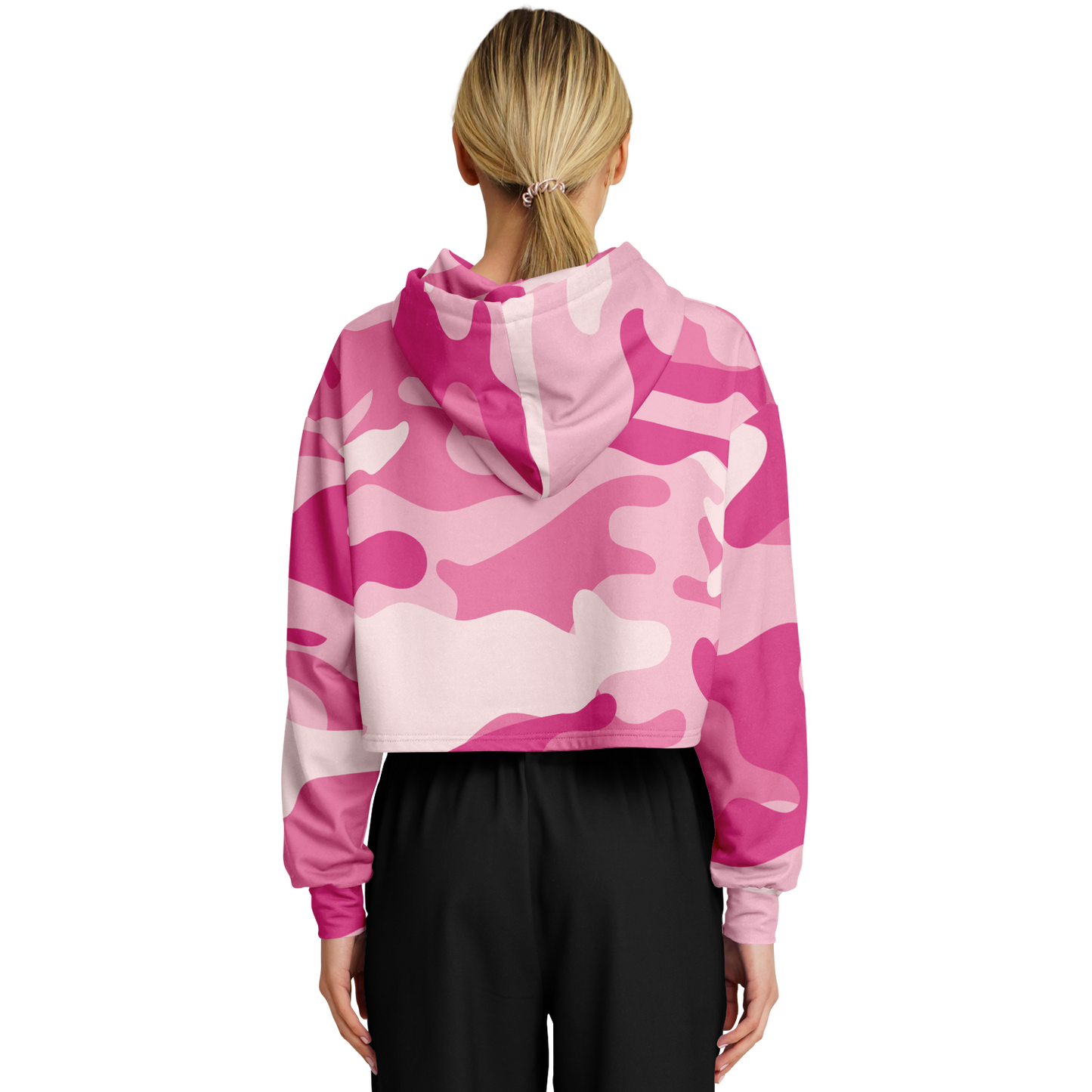 Lavender Pink Camo Cropped Hoodie For Women