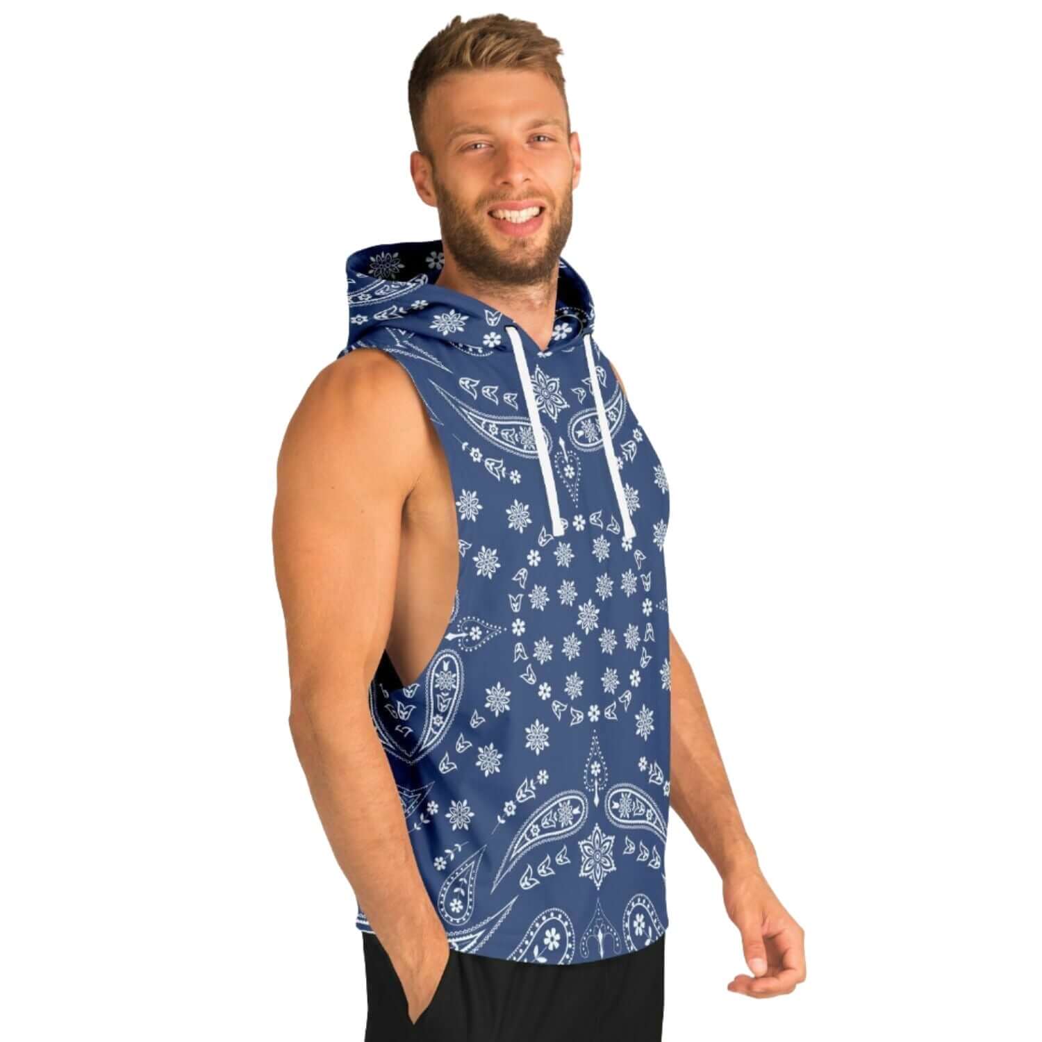 Nile Blue Bandana Sleeveless Hoodie For Men