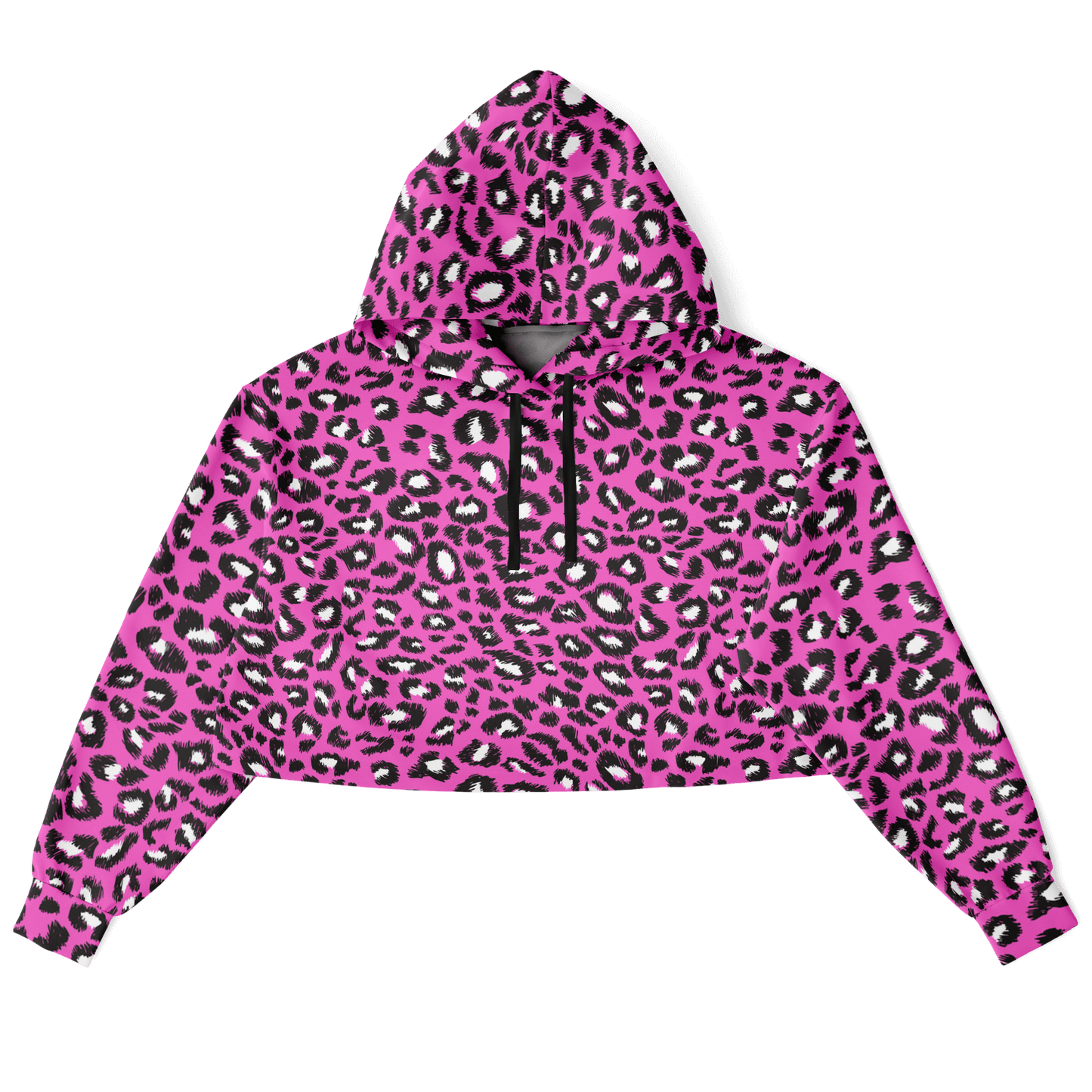 Leopard Cropped Hoodie | Black & Hot Pink Pattern