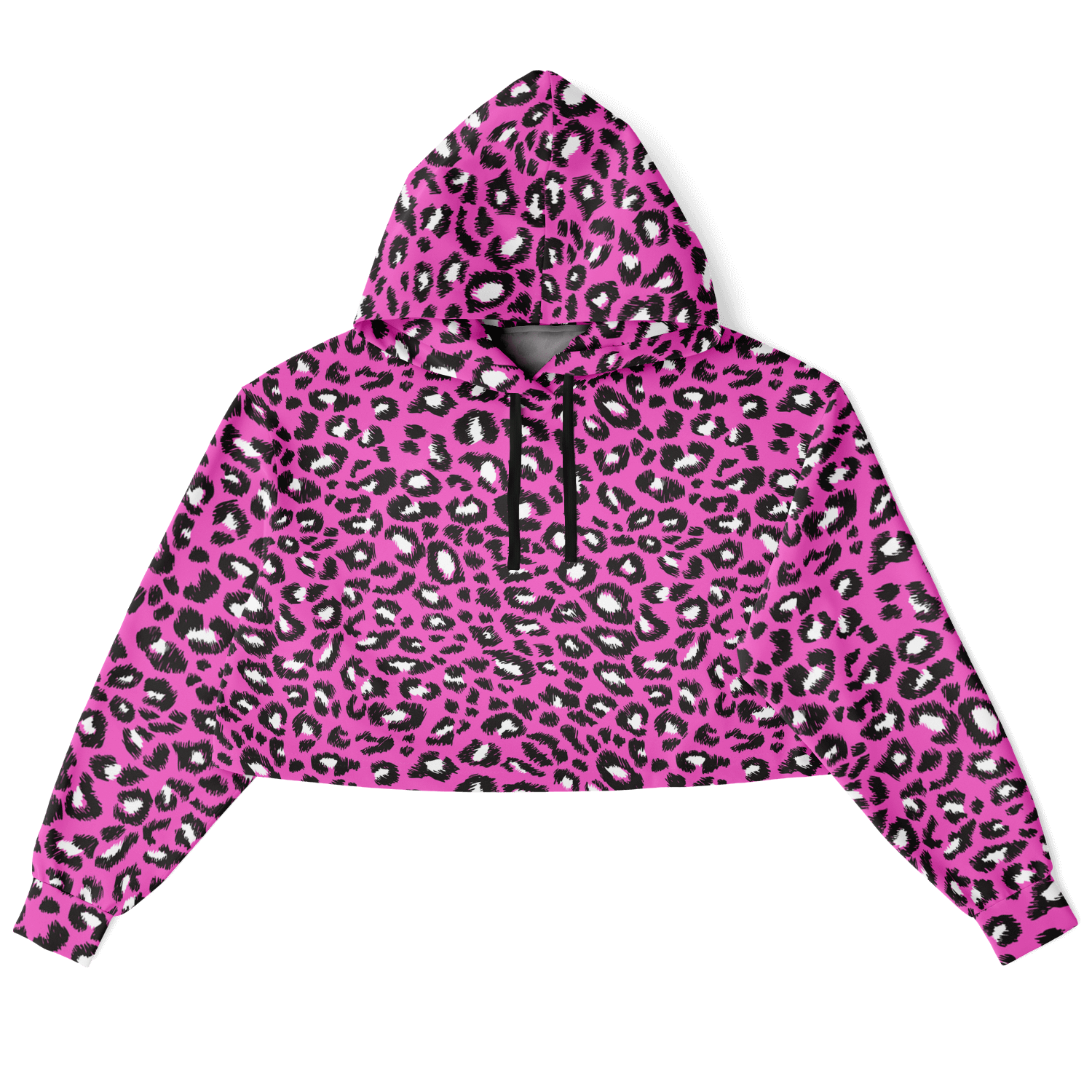 Leopard Cropped Hoodie | Black & Hot Pink Pattern