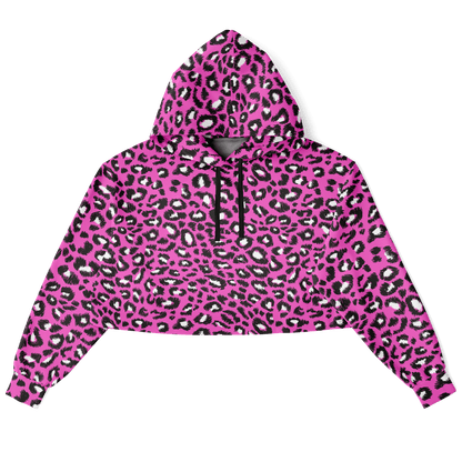 Leopard Cropped Hoodie | Black & Hot Pink Pattern