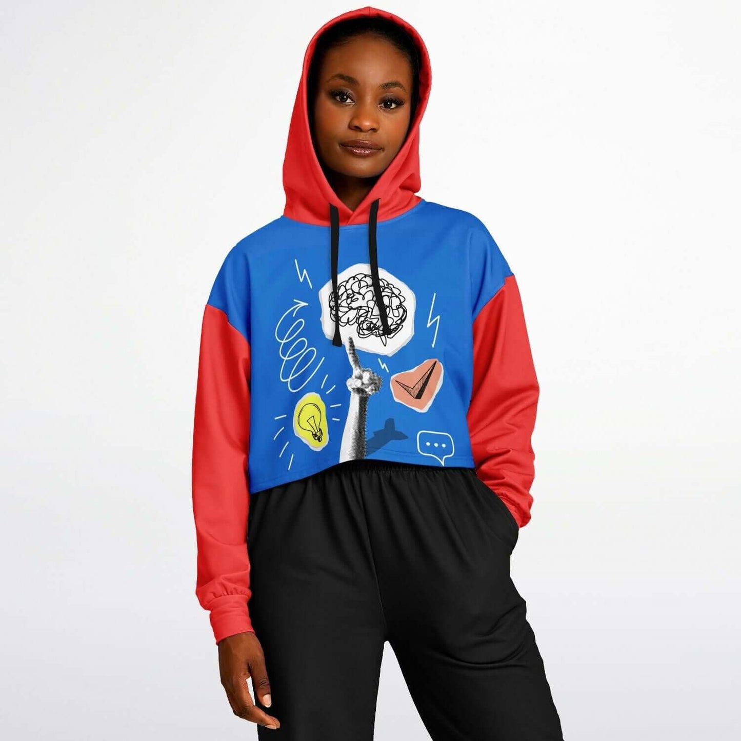 Red & Blue Pop Art Cropped Hoodie