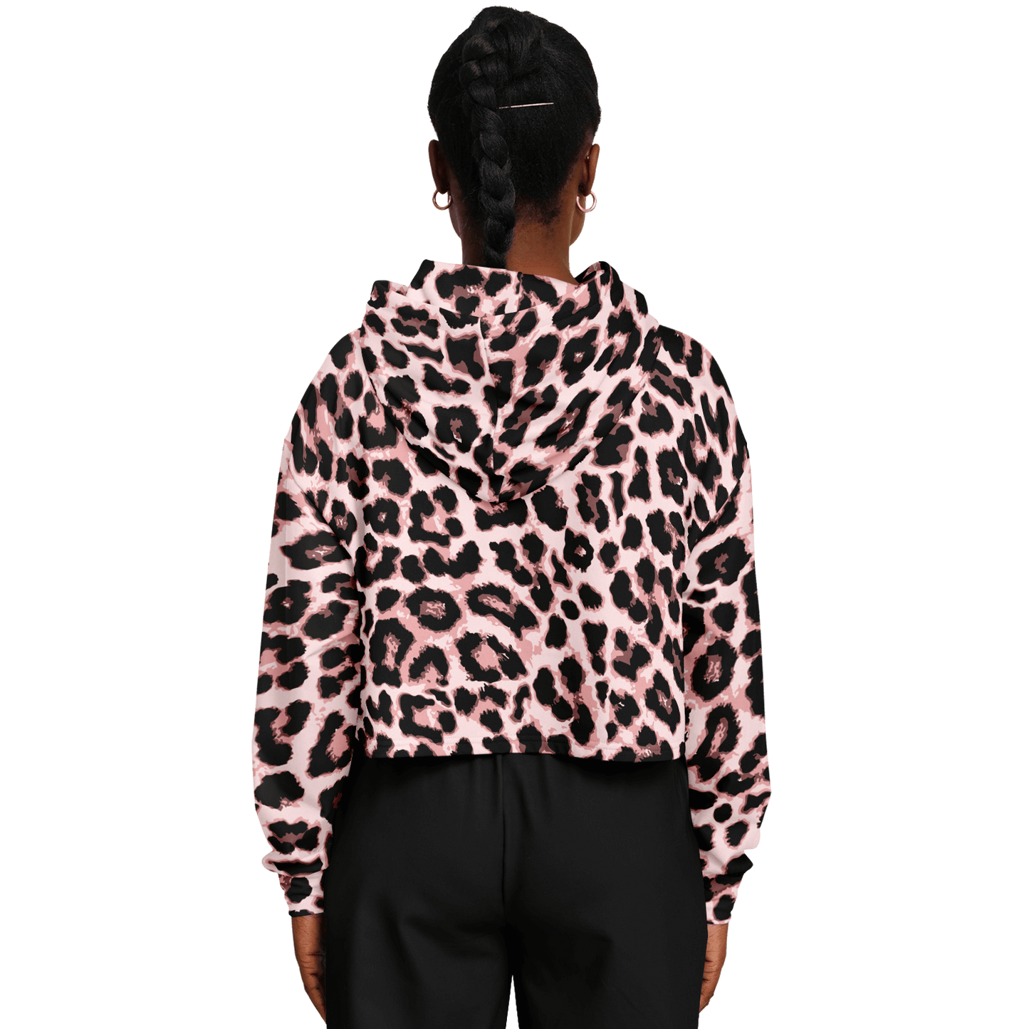 Leopard Cropped Hoodie | Black & Pippin Pattern