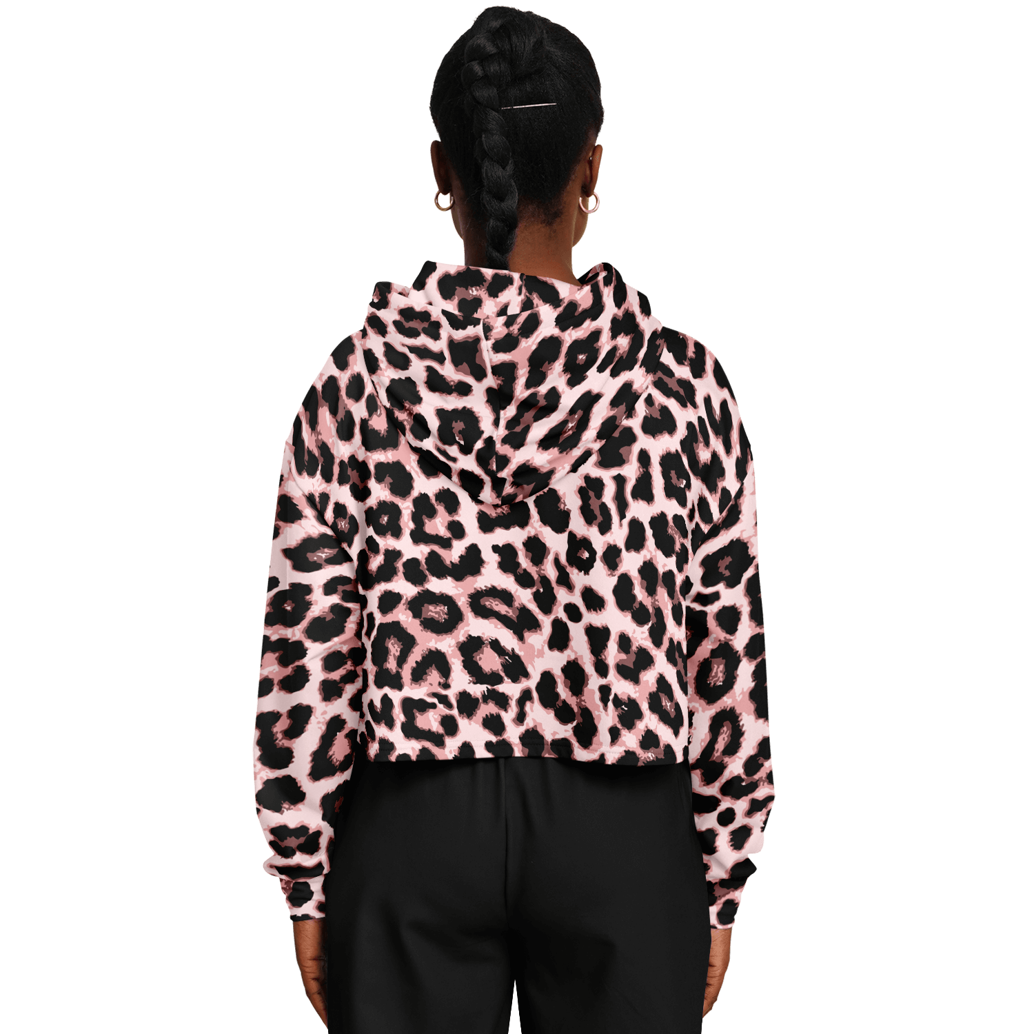 Leopard Cropped Hoodie | Black & Pippin Pattern