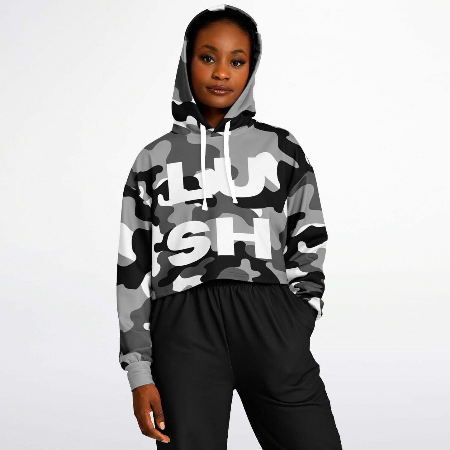 Black & White Camo Cropped Hoodie | LUSH