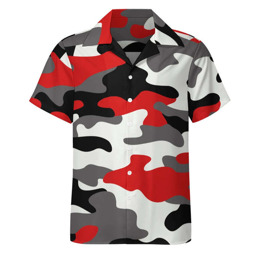 Milano Red Black & White Camouflage Cuban Collar Shirt