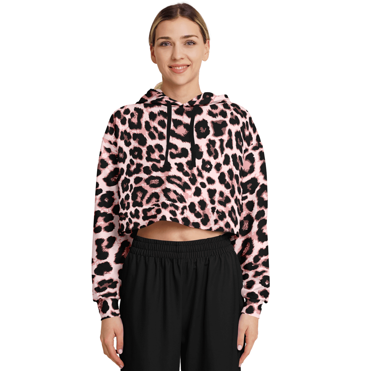 Leopard Cropped Hoodie | Black & Pippin Pattern