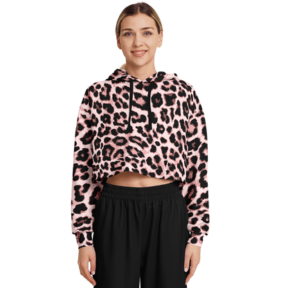 Leopard Cropped Hoodie | Black & Pippin Pattern