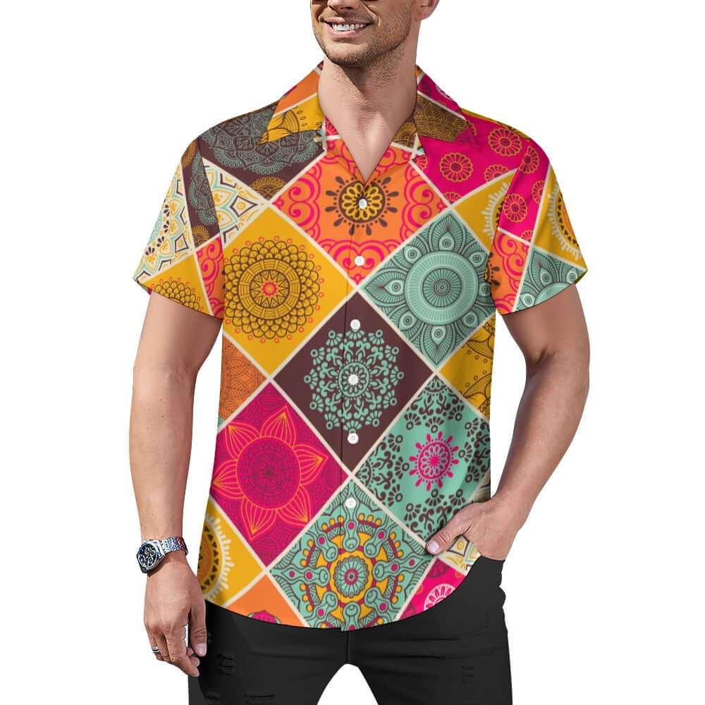 Vintage Mandala Cuban Collar Shirt