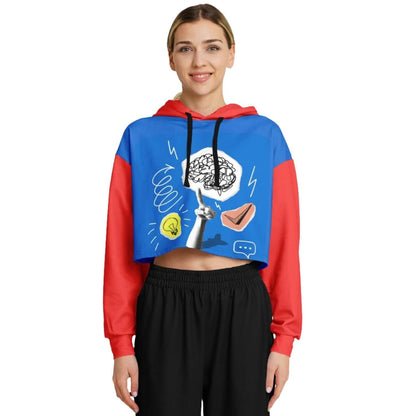 Red & Blue Pop Art Cropped Hoodie