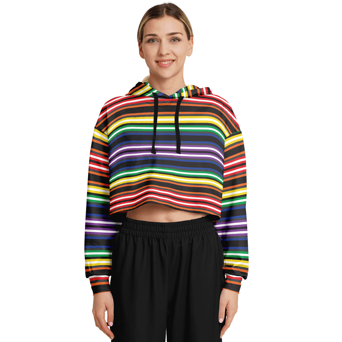 Cropped Hoodie | Rainbow Horizontal Stripes