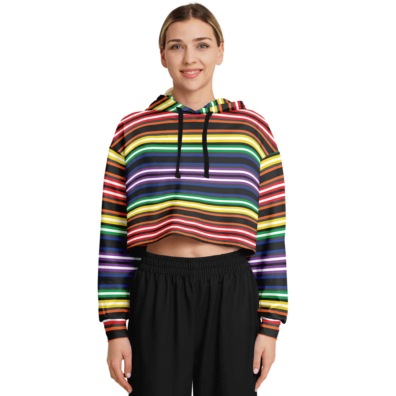 Cropped Hoodie | Rainbow Horizontal Stripes