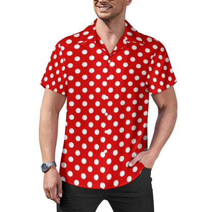 White Dots on a Red Cuban Collar Shirt