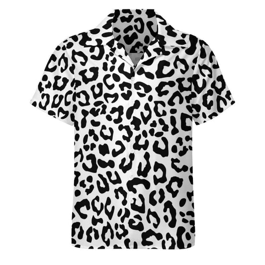 Black & White Leopard Cuban Collar Shirt
