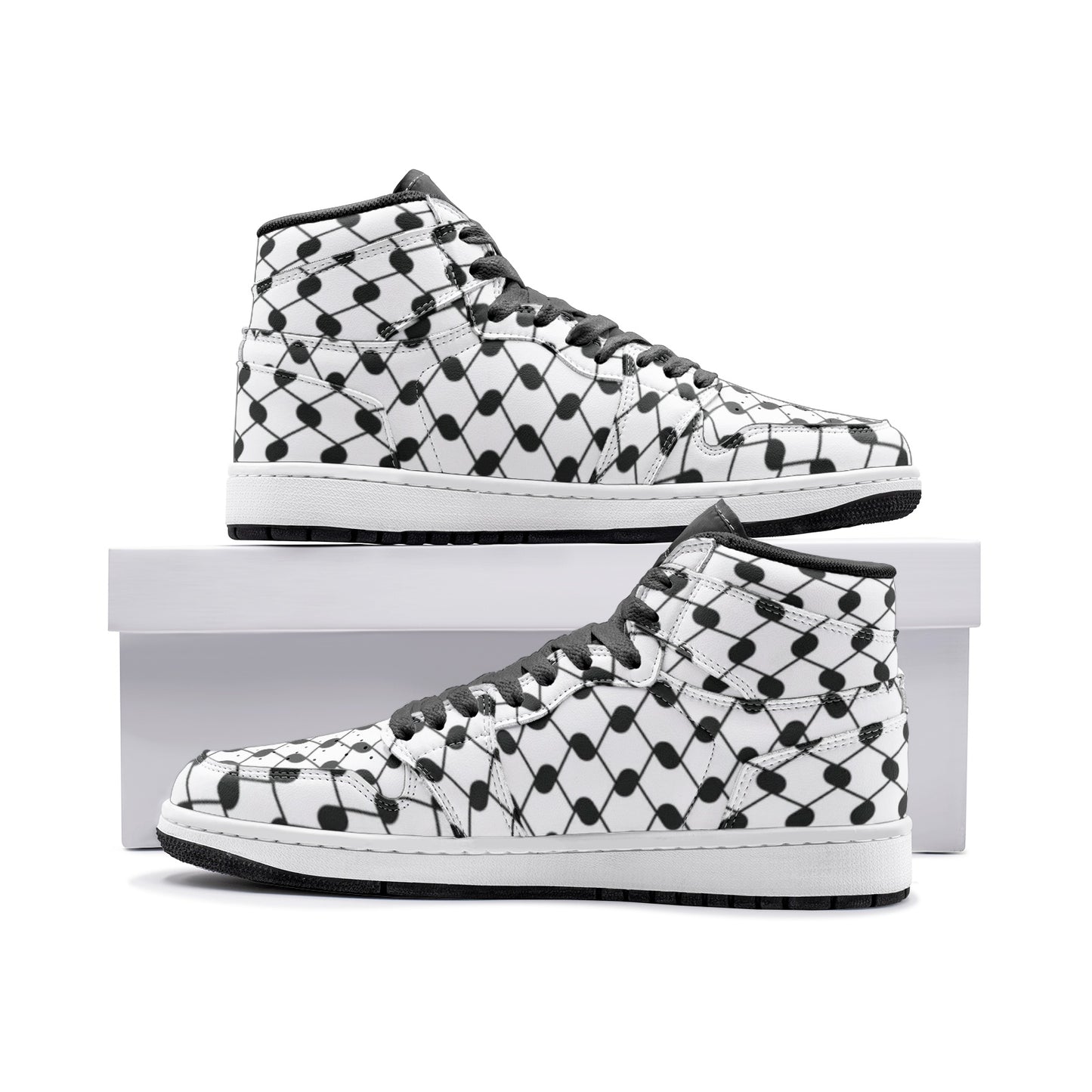 Keffiyeh Sneakers | High-top Leather | Black & White