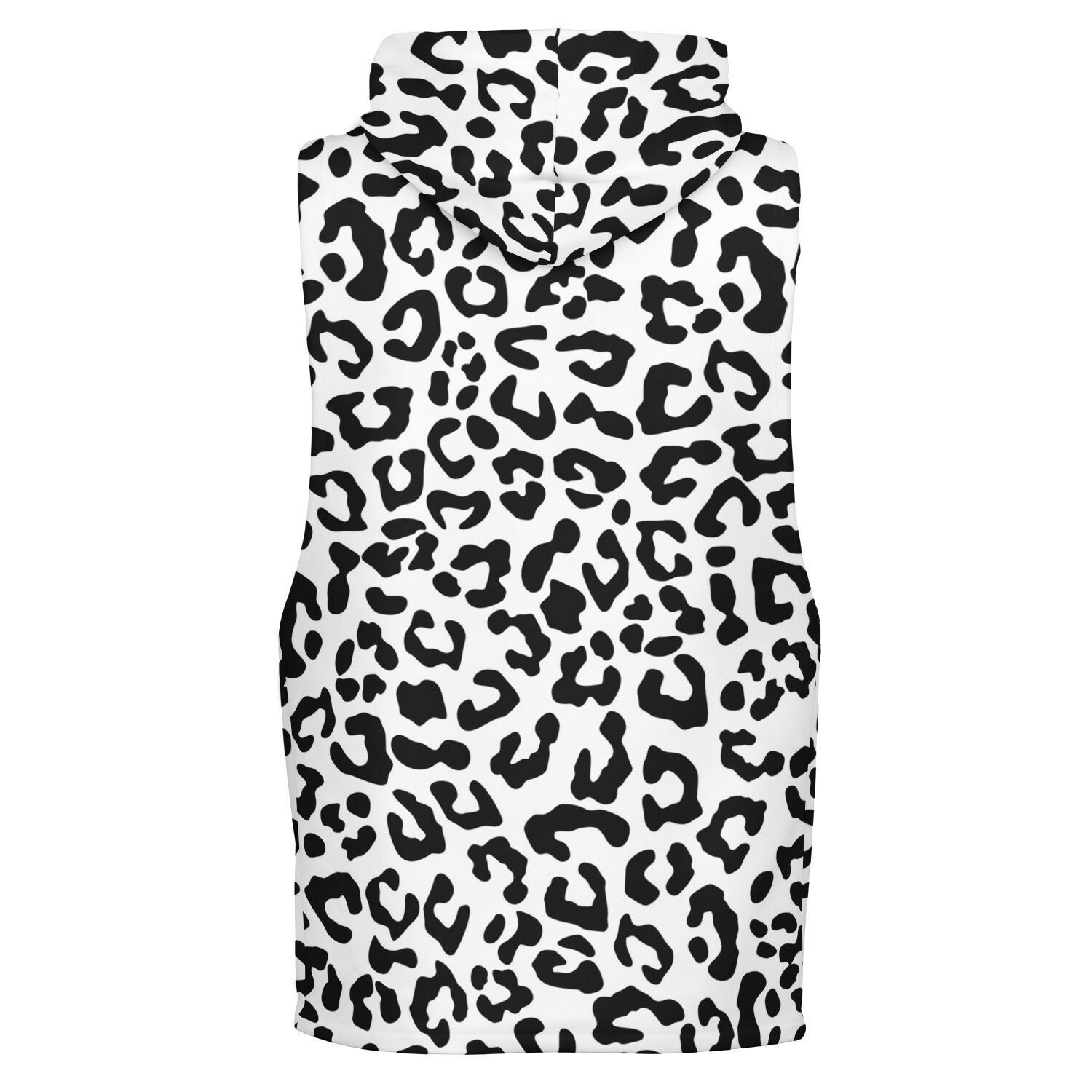 Black & White Leopard Sleeveless Hoodie For Men