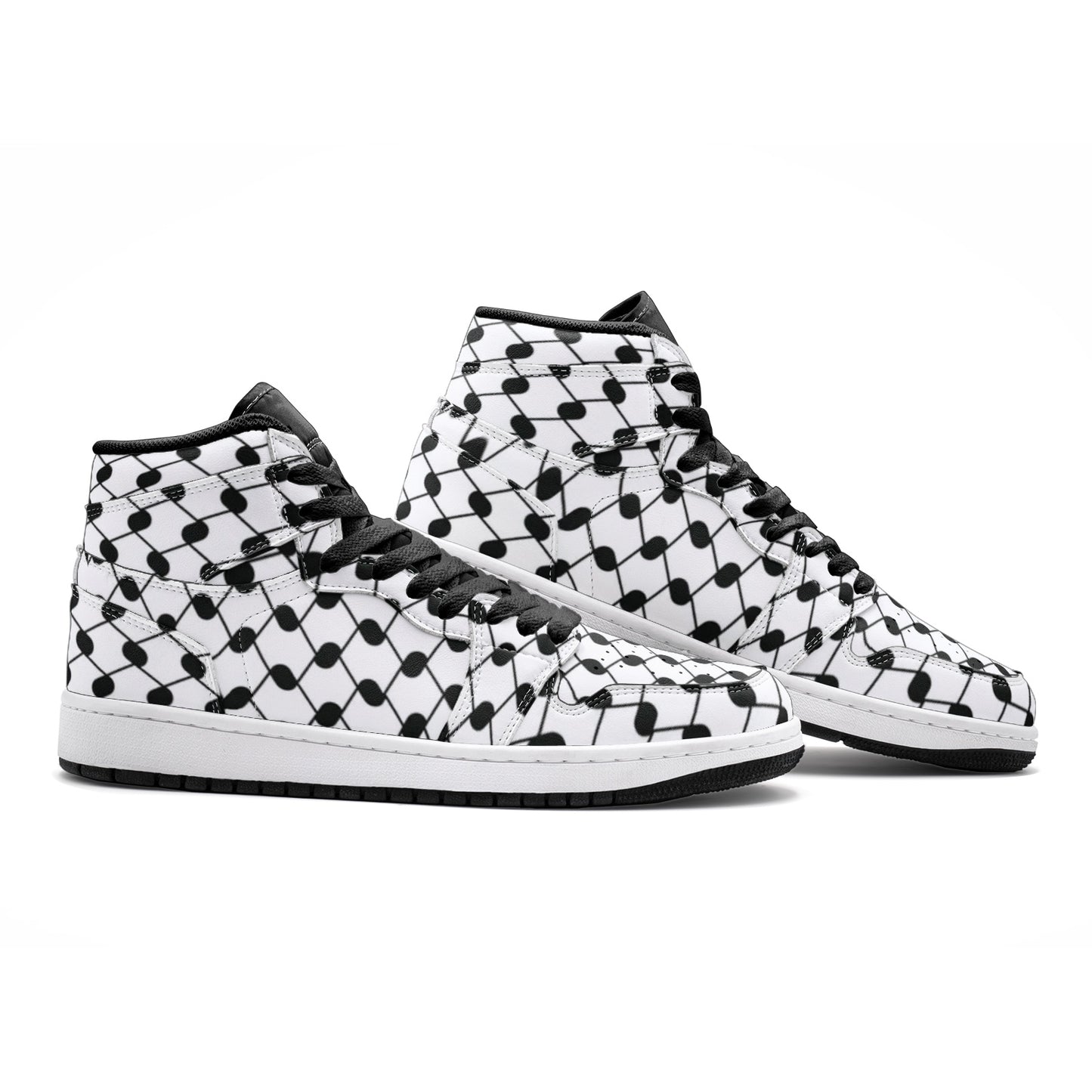 Keffiyeh Sneakers | High-top Leather | Black & White