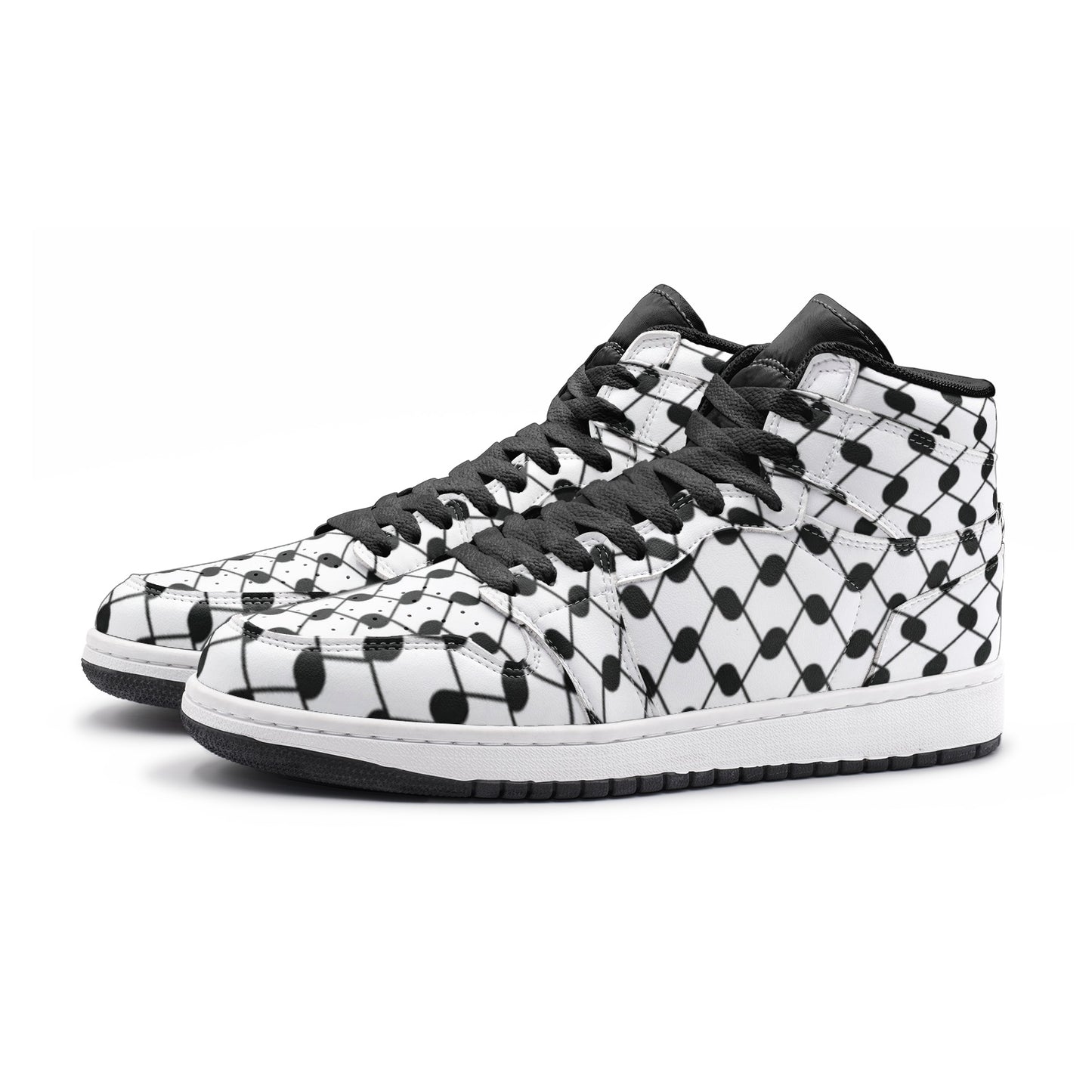 Keffiyeh Sneakers | High-top Leather | Black & White