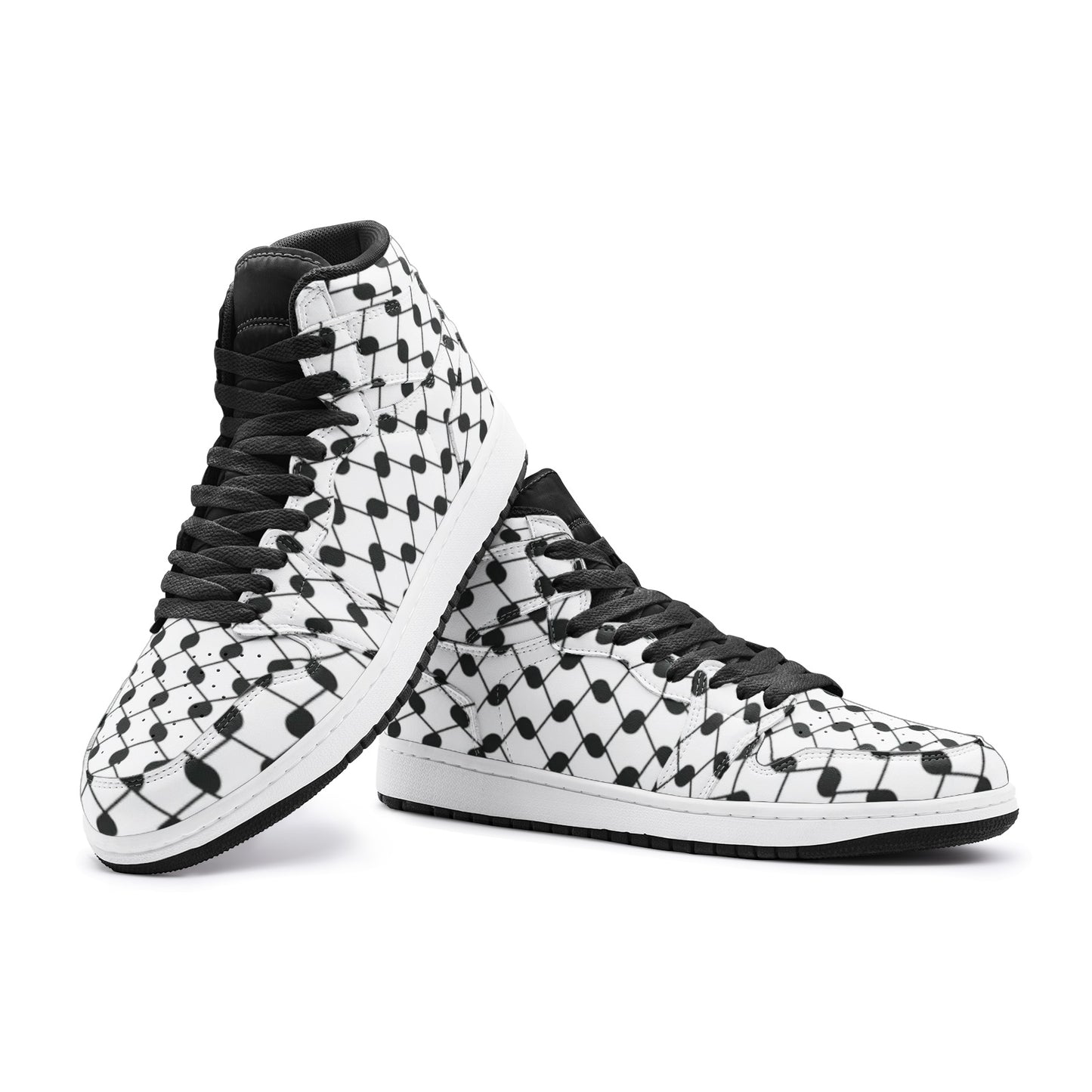 Keffiyeh Sneakers | High-top Leather | Black & White