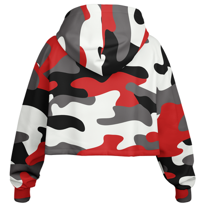 Red Black & White Camo Cropped Hoodie