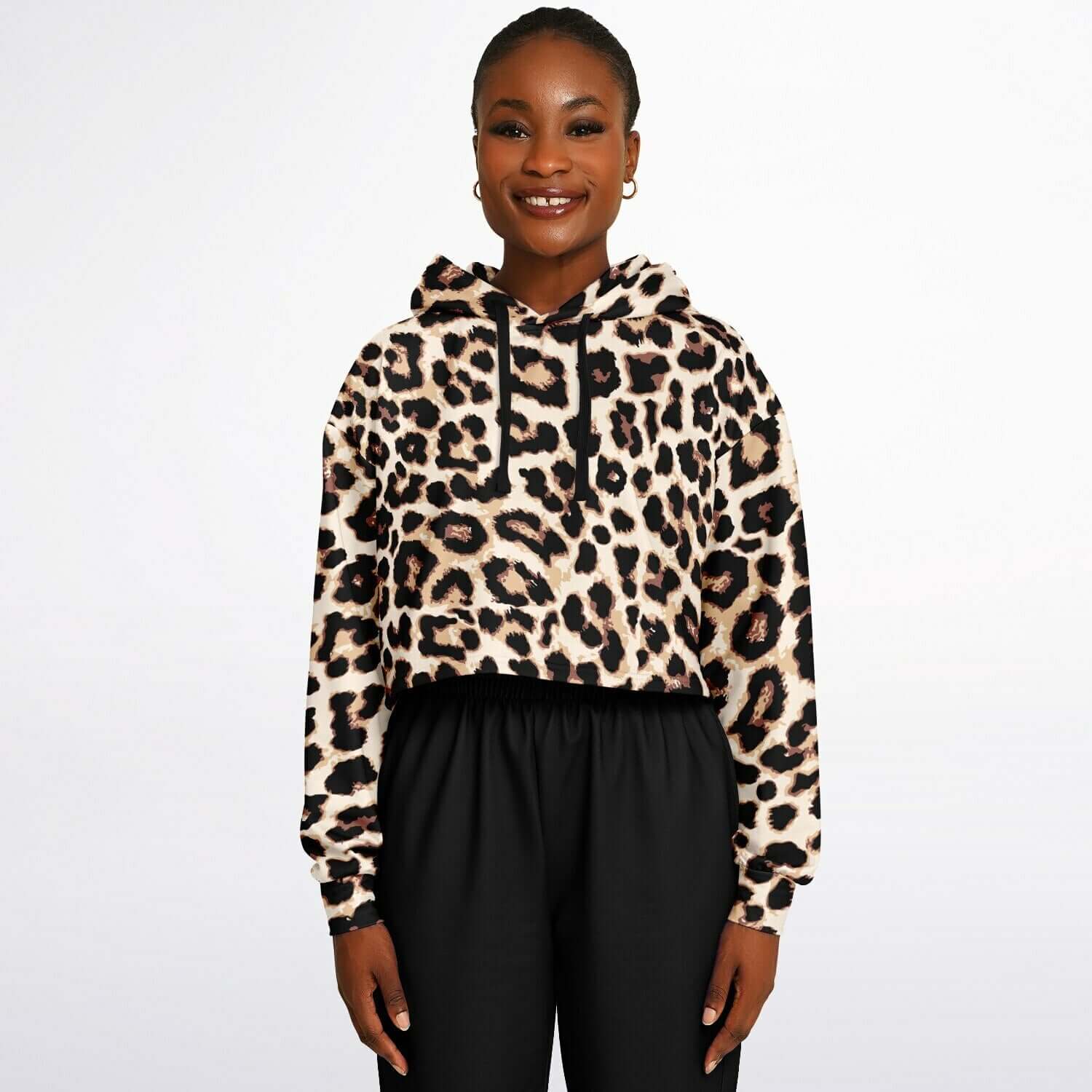 Leopard Cropped Hoodie | Black & Cream Pattern