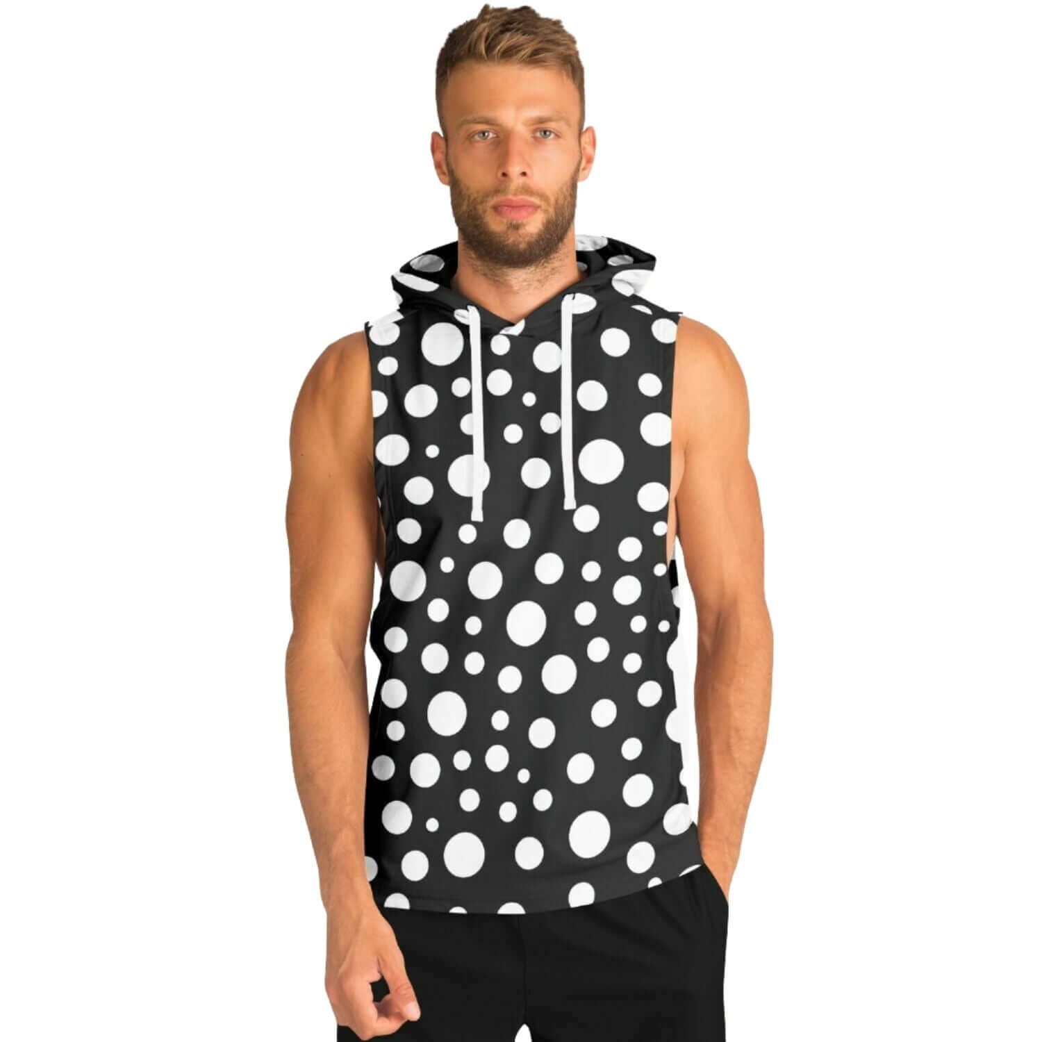 White & Black Polka Dot Sleeveless Hoodie