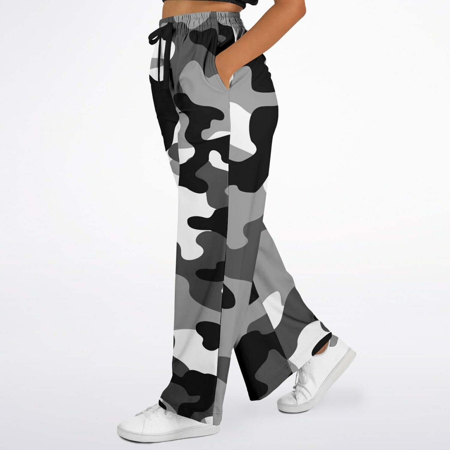 Camo Wide Leg Pants For Women | Black Gray & White