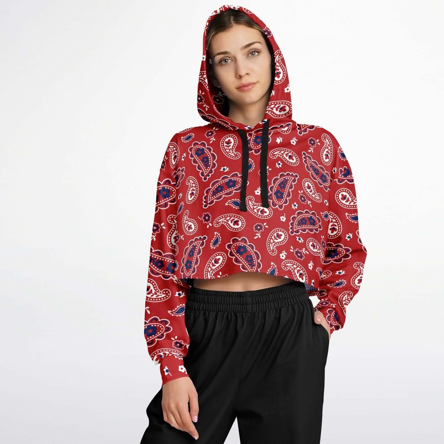 Red Paisley Bandana Cropped Hoodie