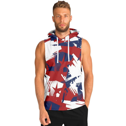 Red Blue White Sleeveless Hoodie | Abstract Stars