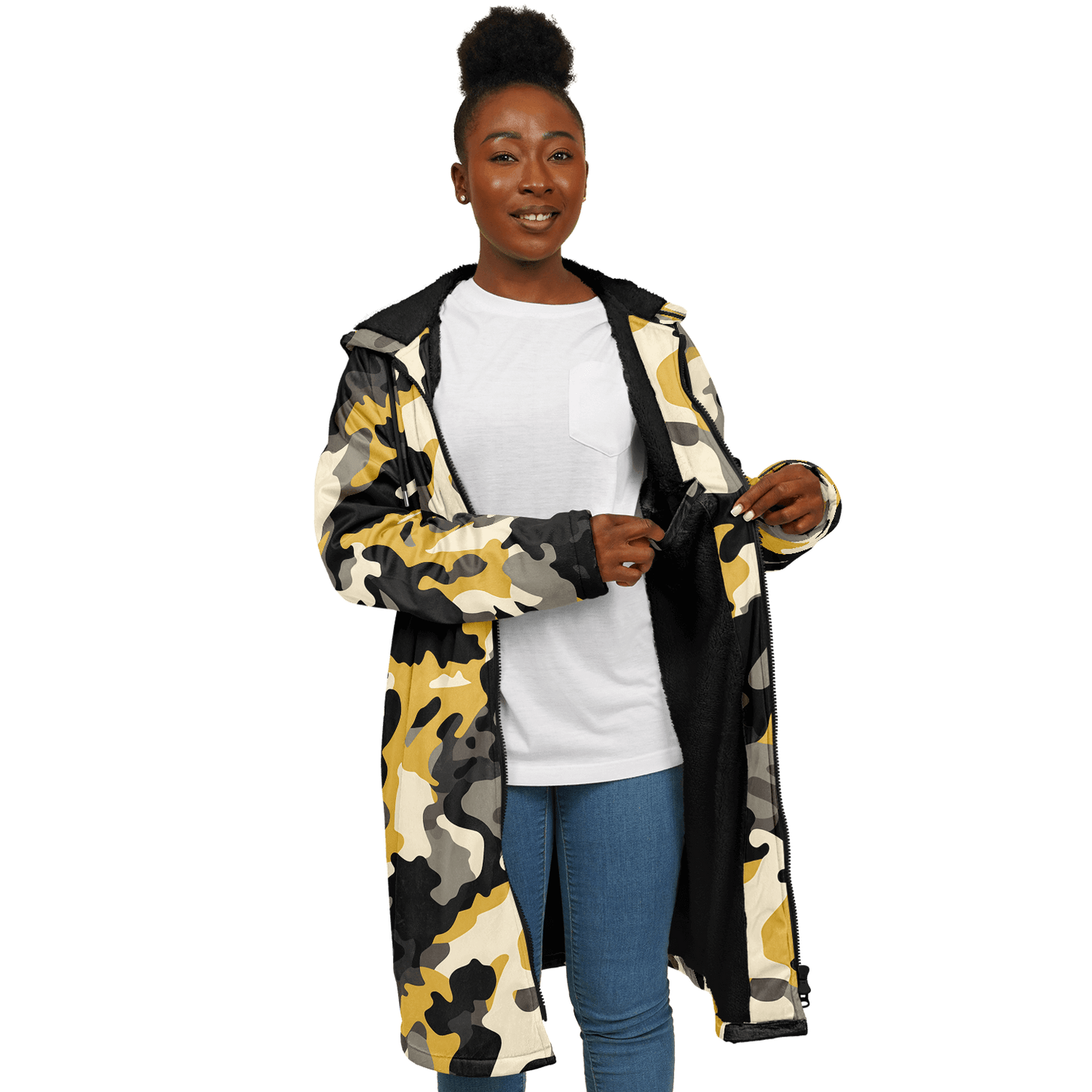 Zippered military brown and black camo cloak