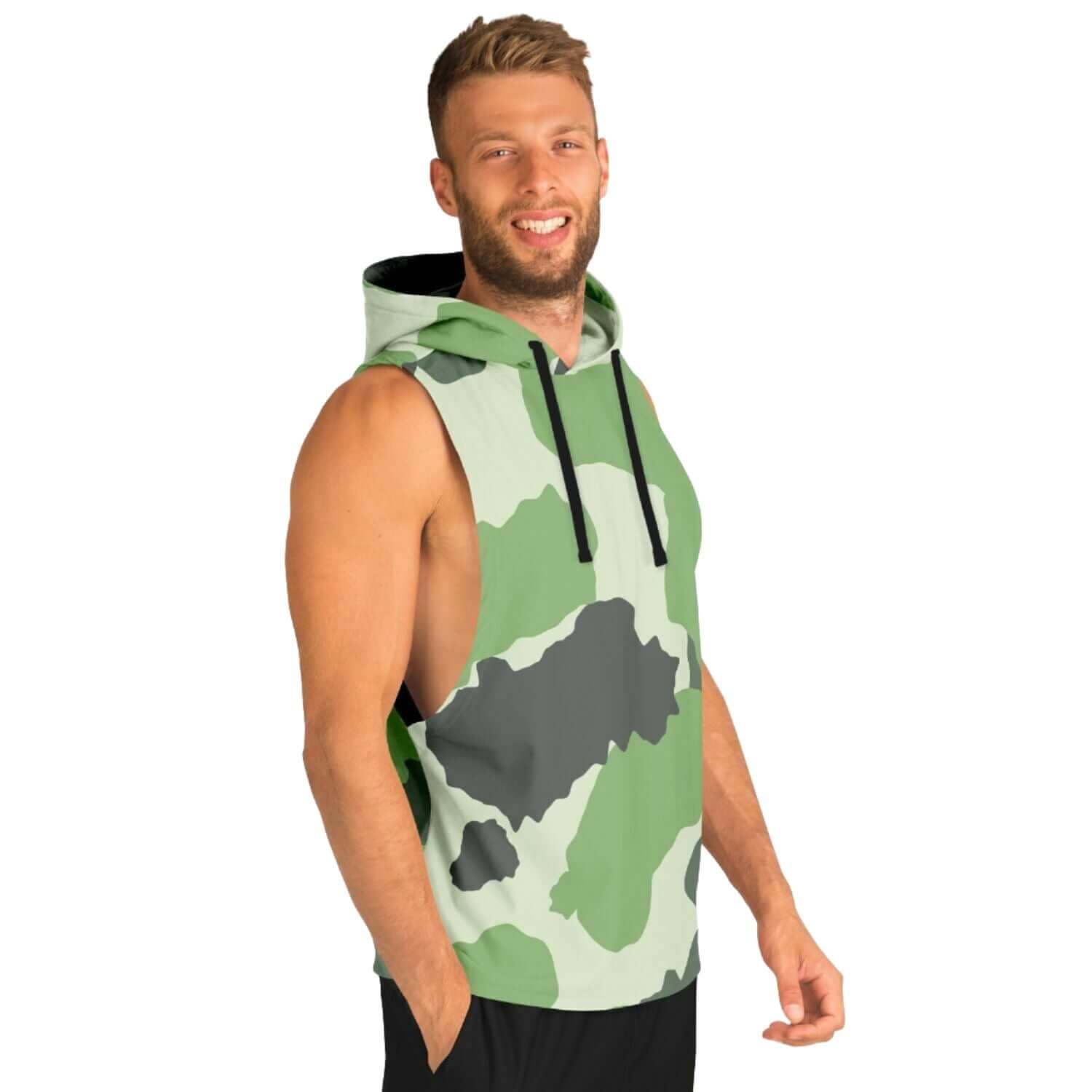Khaki Commando Sleeveless Hoodie For Men | HD Print