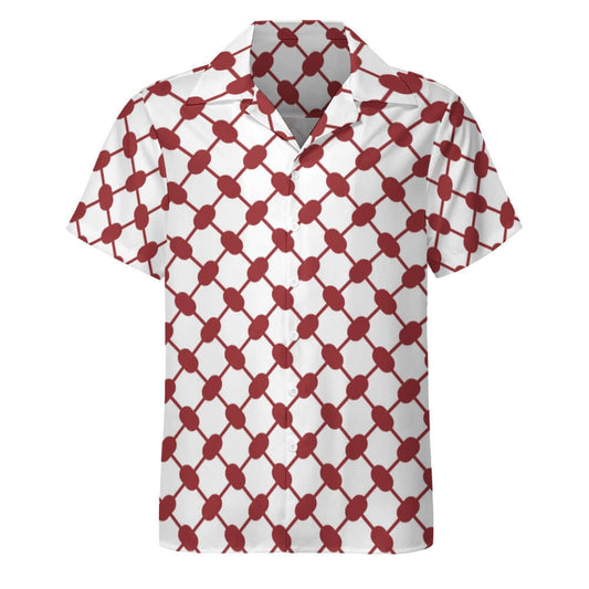 Keffiyeh Cuban Collar Shirt | Red & White