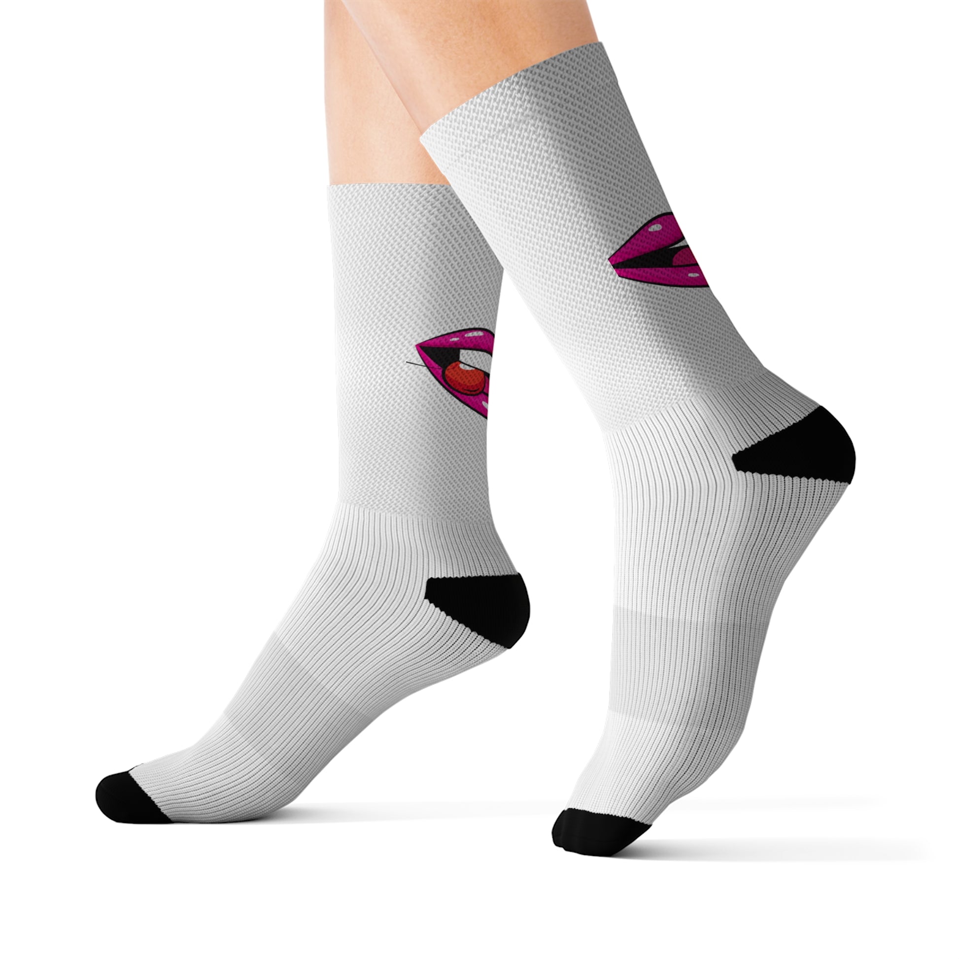 Sublimation Socks | Funky Lips | White - Ribooa