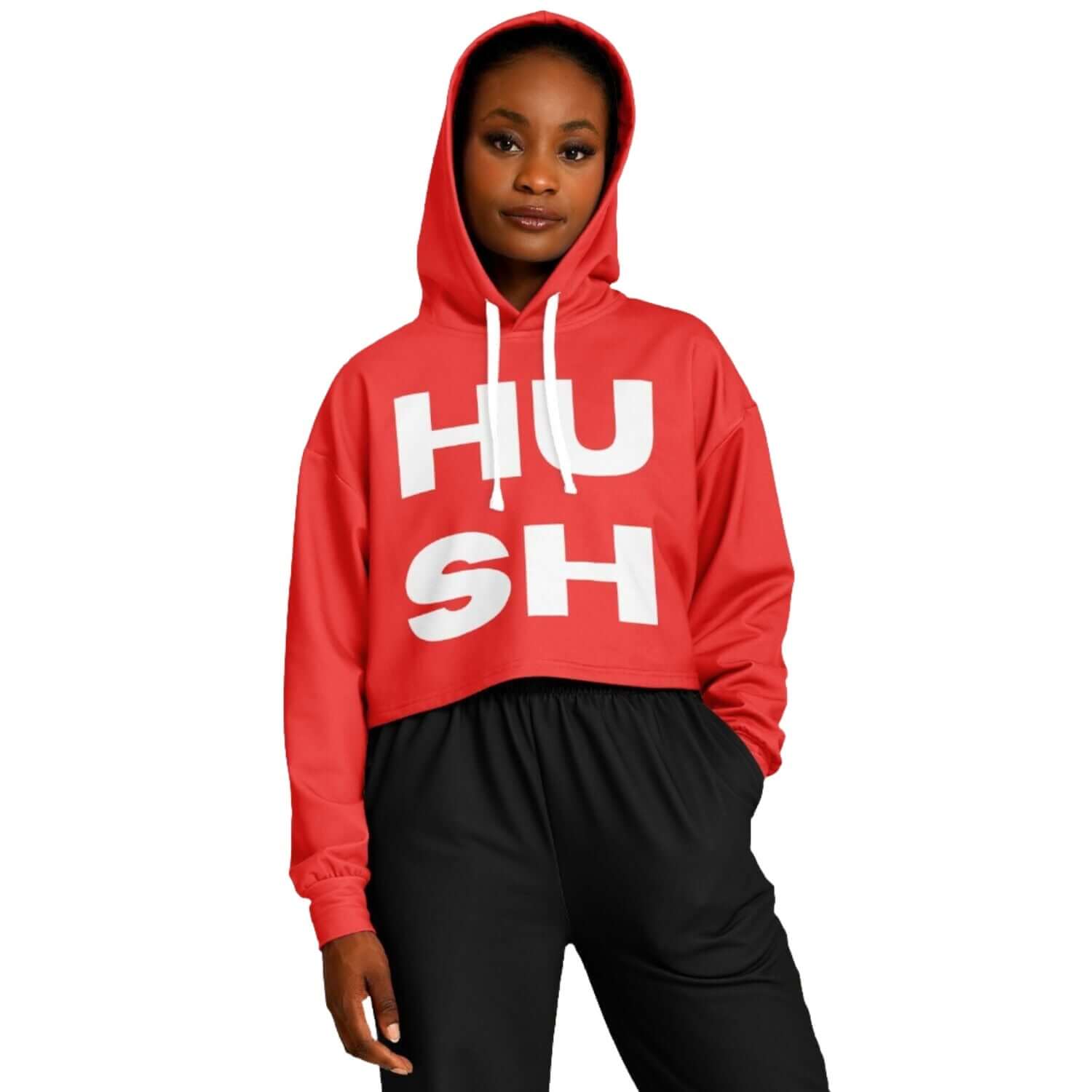 Red HUSH Cropped Hoodie